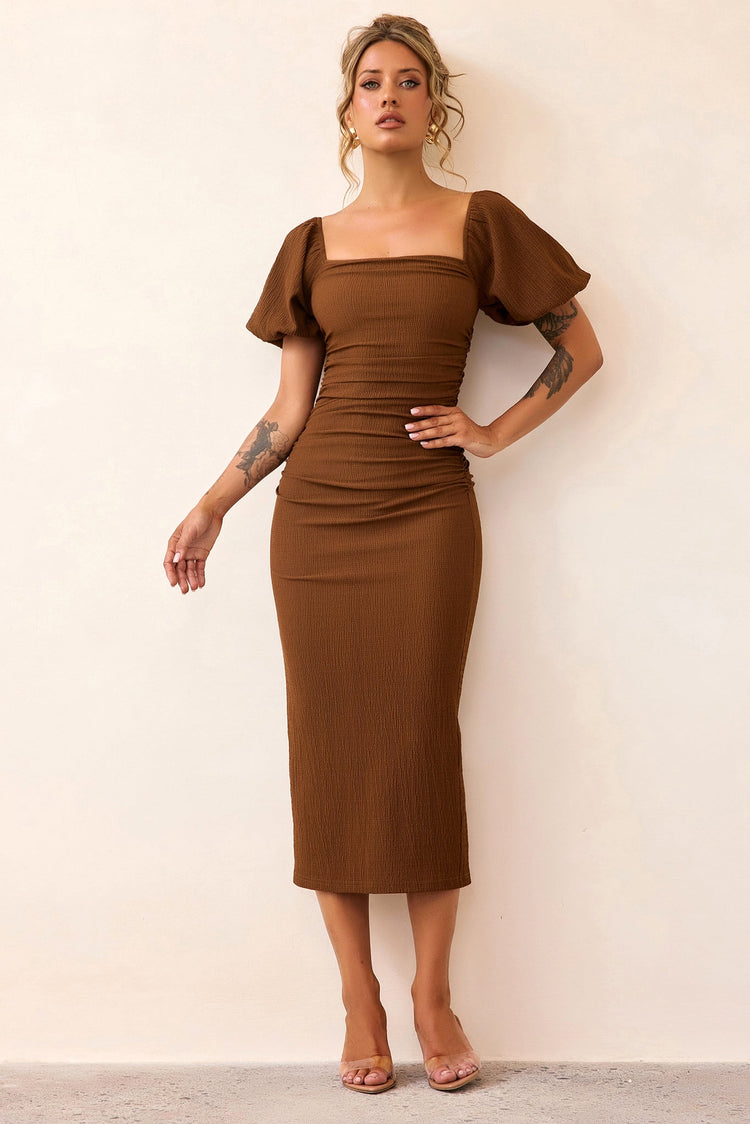 Our Memories Jersey Midi Dress - Brown