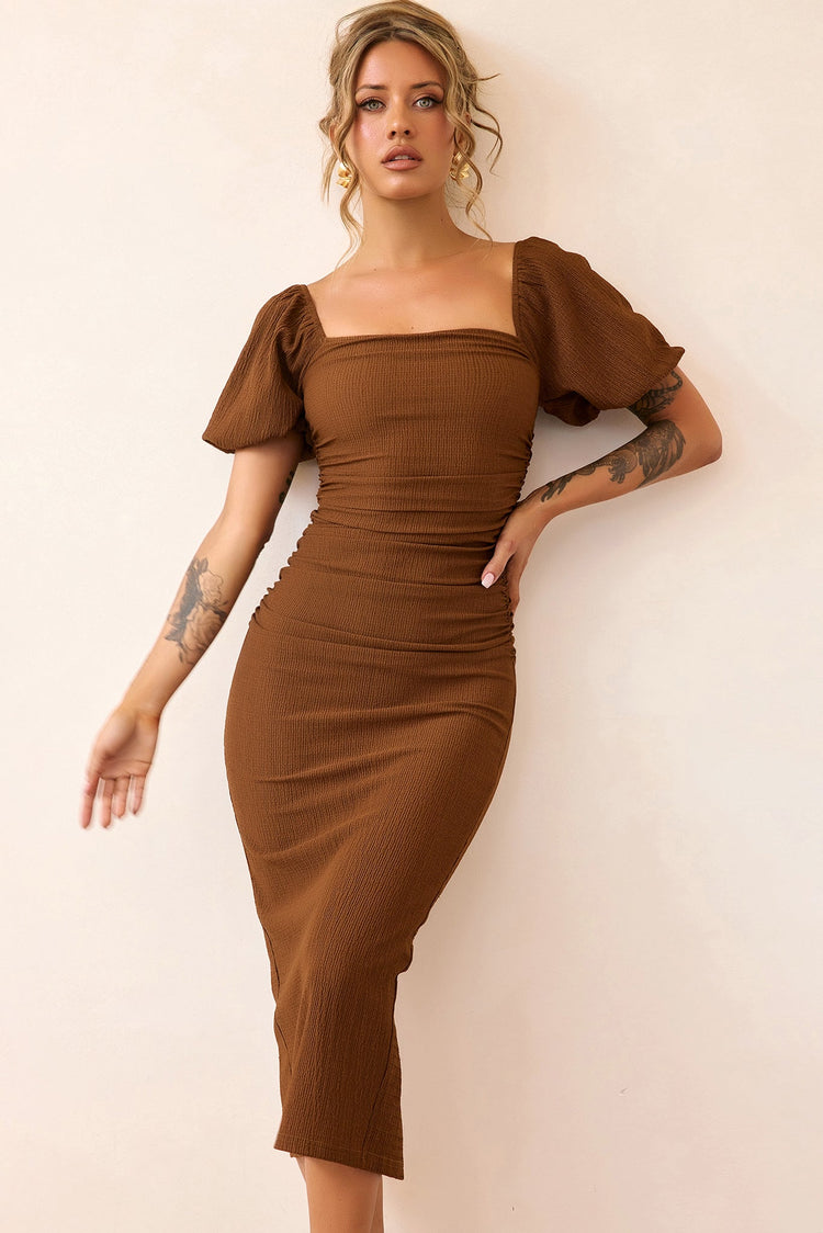 Our Memories Jersey Midi Dress - Brown