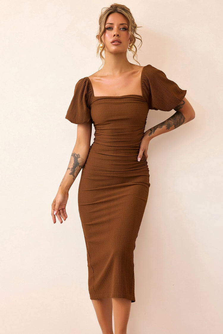 Our Memories Jersey Midi Dress - Brown
