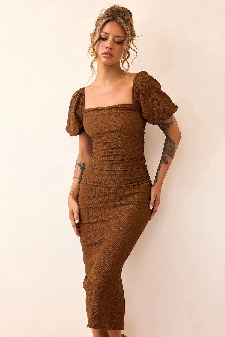 Our Memories Jersey Midi Dress - Brown