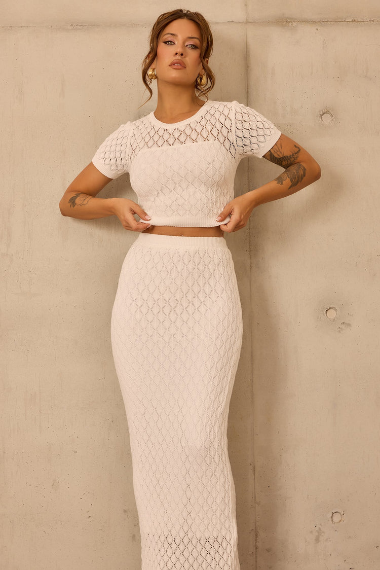 Sharp Hour Knit Midi Skirt White - Main Image