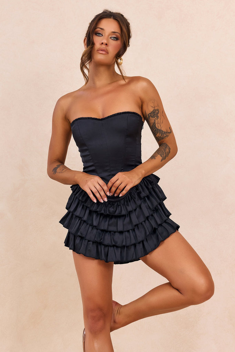 Velour Reverie Satin Mini Dress - Black