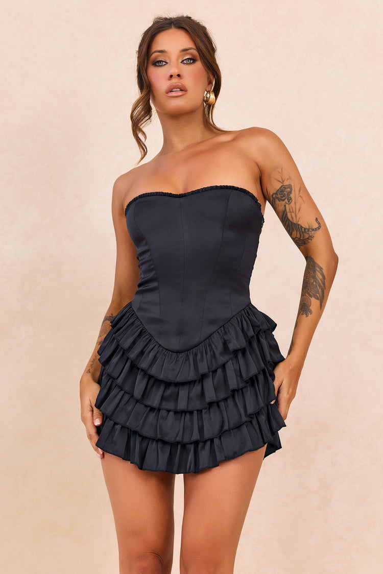 Velour Reverie Satin Mini Dress - Black