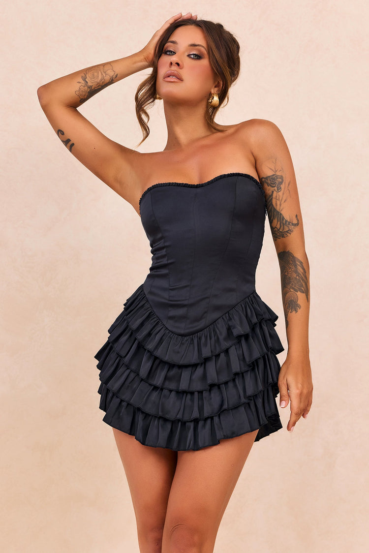 Velour Reverie Satin Mini Dress - Black