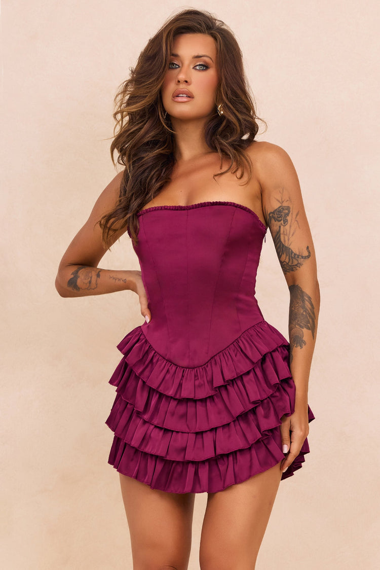 Velour Reverie Satin Mini Dress - Wine