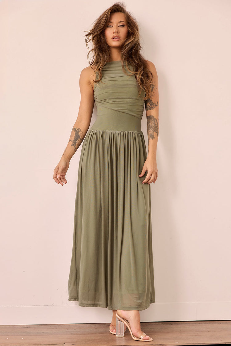 Painters Garden Mesh Maxi Dress - Olive