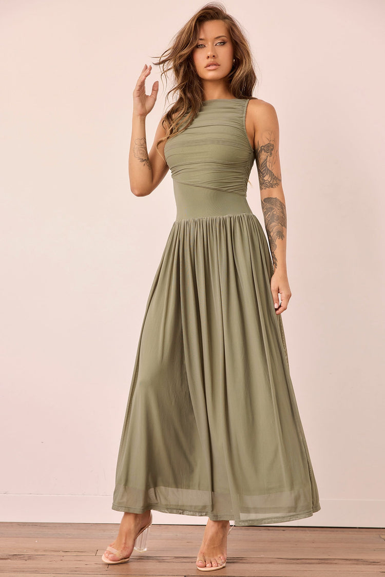 Painters Garden Mesh Maxi Dress - Olive