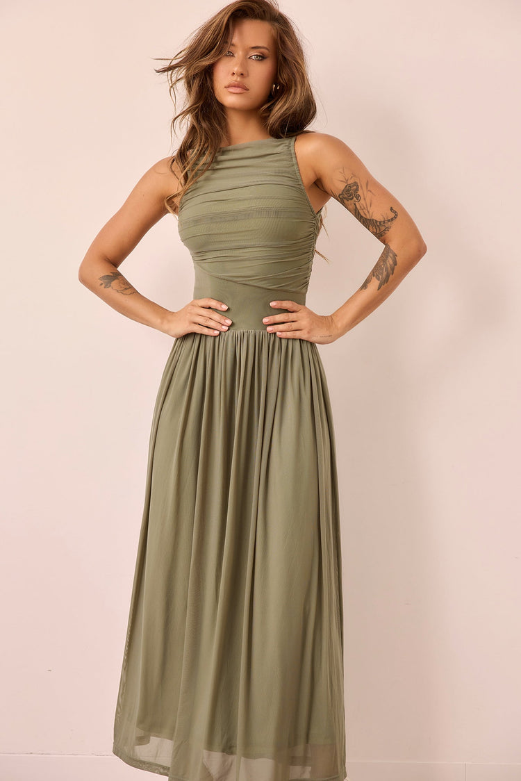 Painters Garden Mesh Maxi Dress - Olive