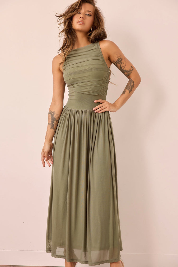 Painters Garden Mesh Maxi Dress - Olive