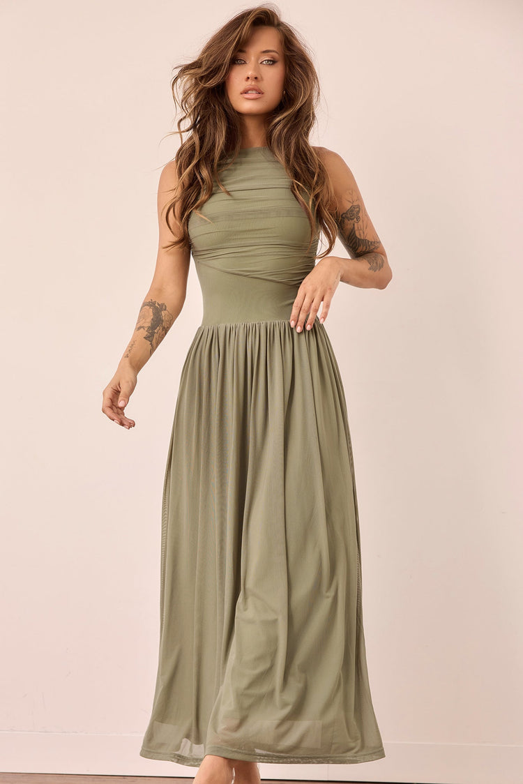 Painters Garden Mesh Maxi Dress - Olive