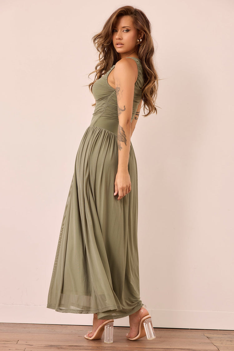 Painters Garden Mesh Maxi Dress - Olive