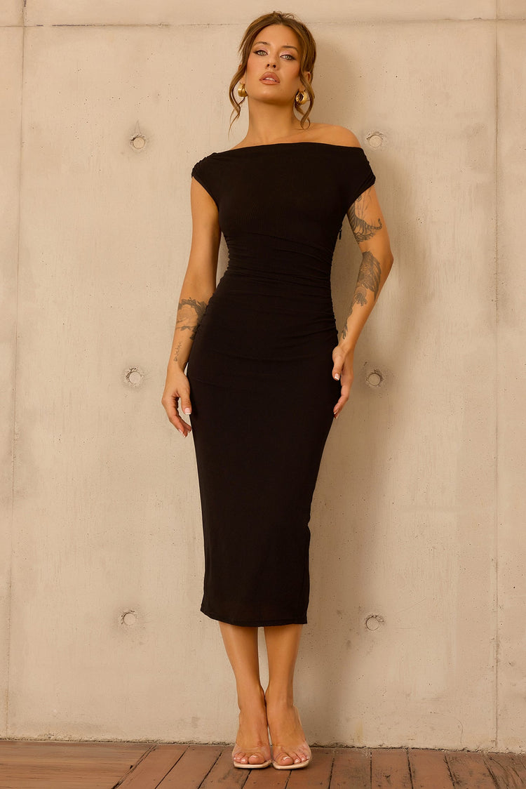 Terracotta Whisper Midi Dress - Black
