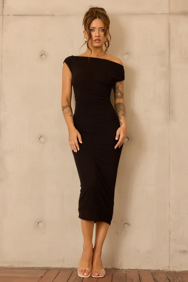 Terracotta Whisper Midi Dress - Black