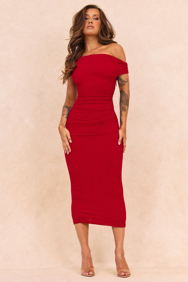 Terracotta Whisper Midi Dress - Red