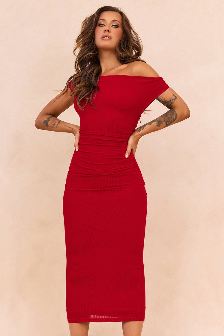Terracotta Whisper Midi Dress - Red
