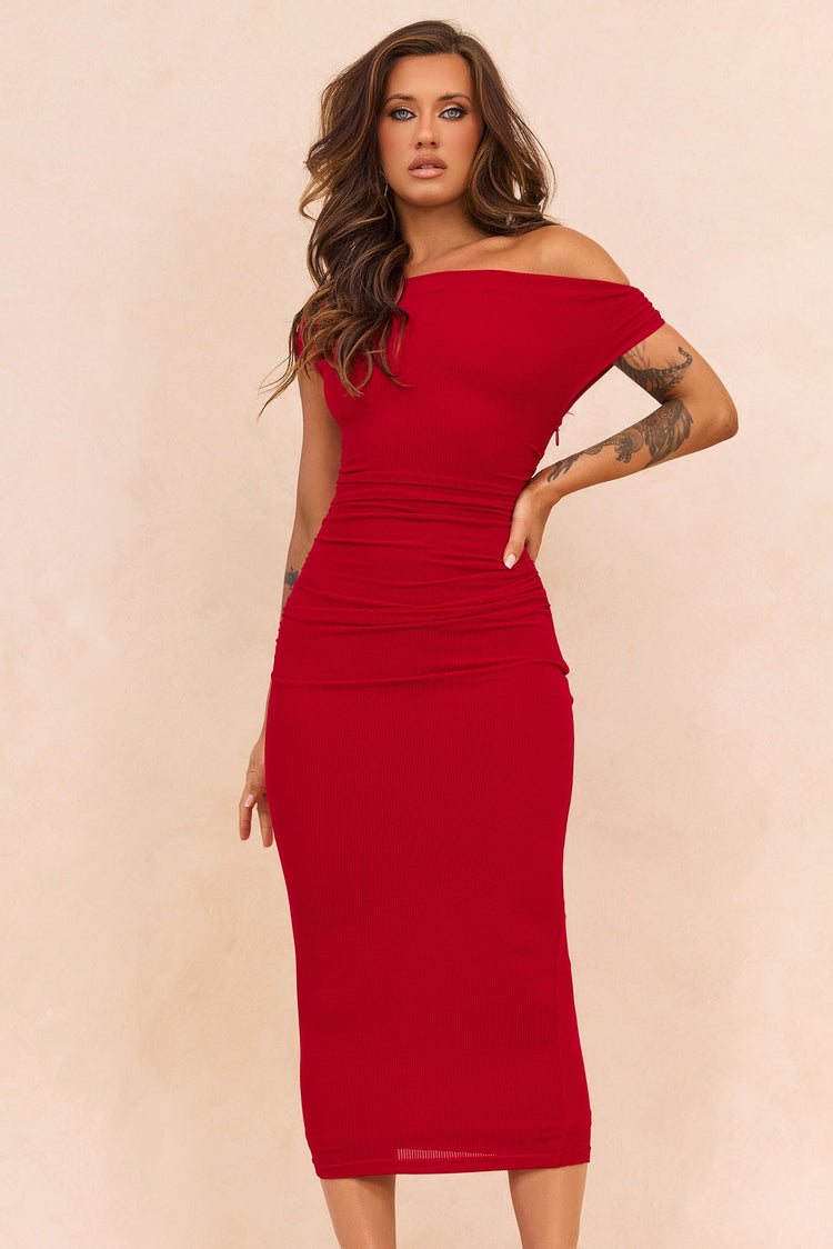 Terracotta Whisper Midi Dress - Red