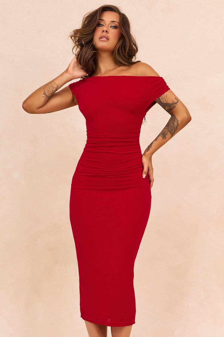 Terracotta Whisper Midi Dress - Red