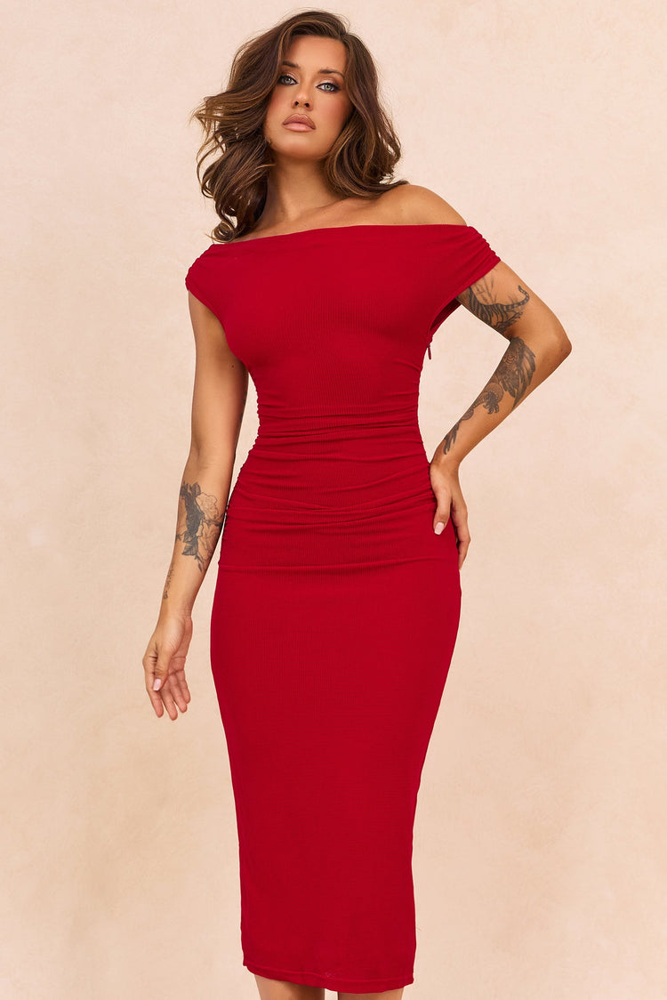 Terracotta Whisper Midi Dress - Red