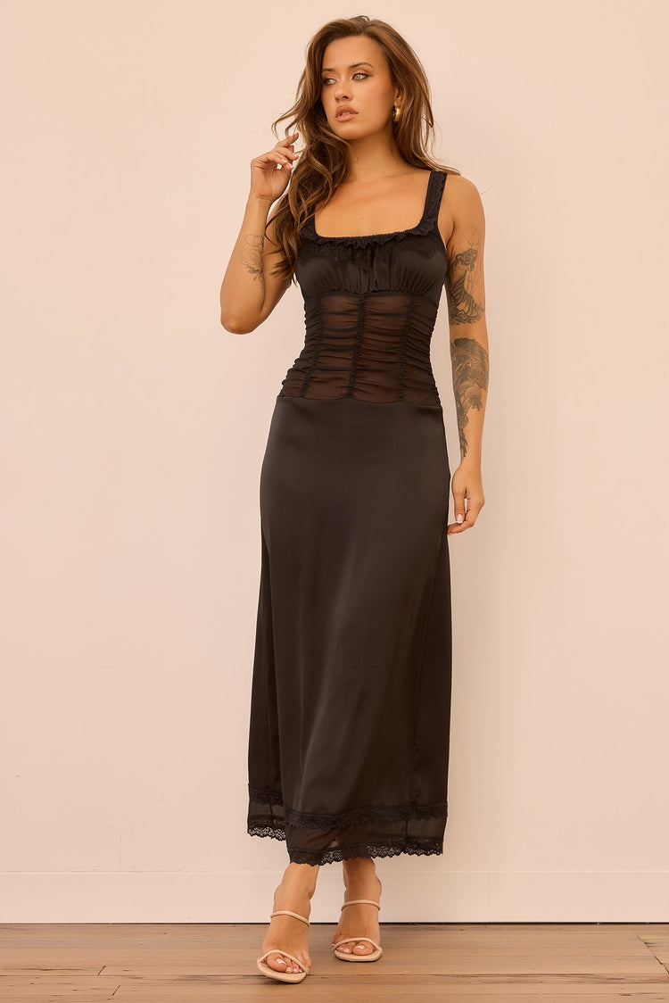 Glass Horizon Satin Midi Dress - Black