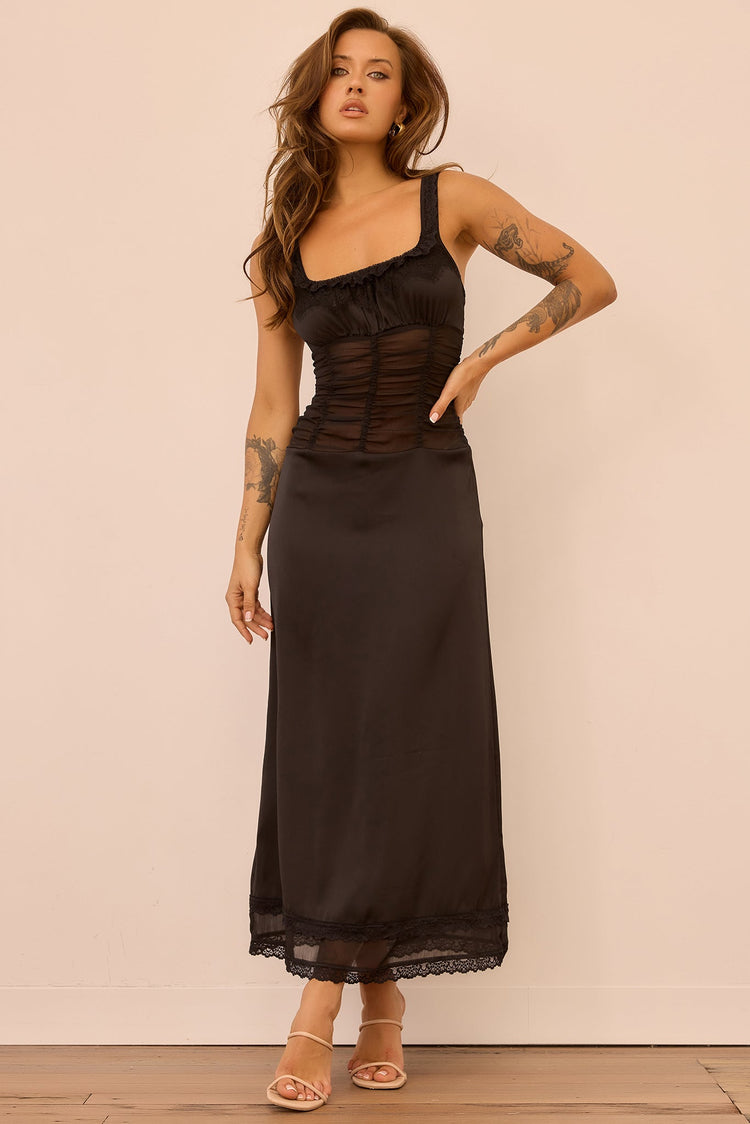 Glass Horizon Satin Midi Dress - Black