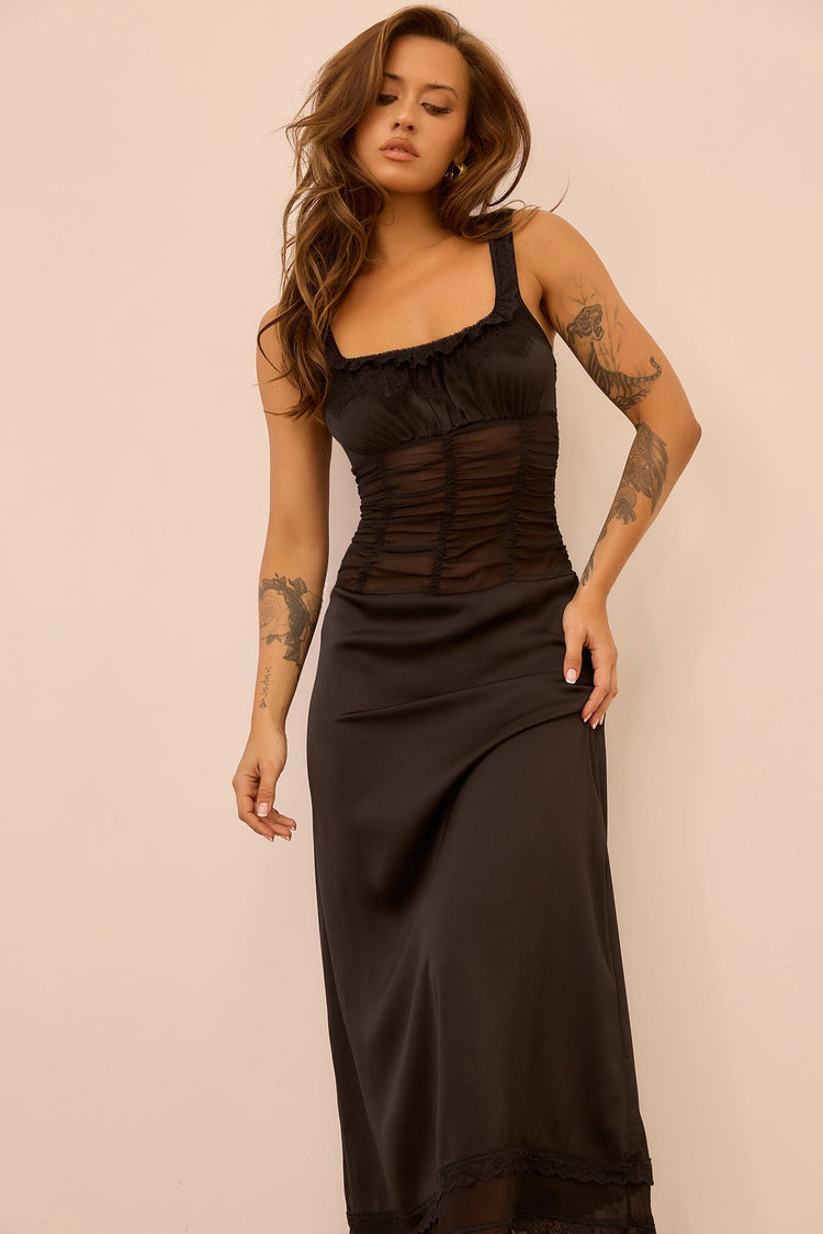 Glass Horizon Satin Midi Dress - Black