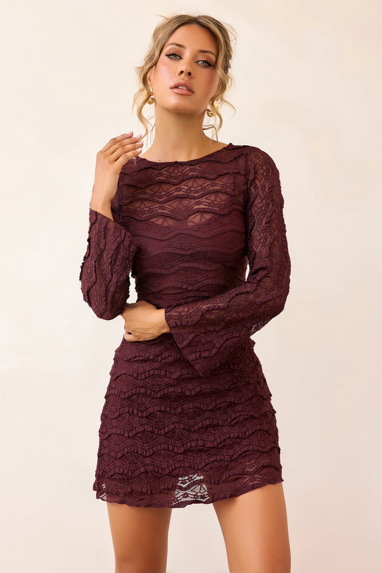 Silent Muse Lace Mini Dress - Plum-DRESSES