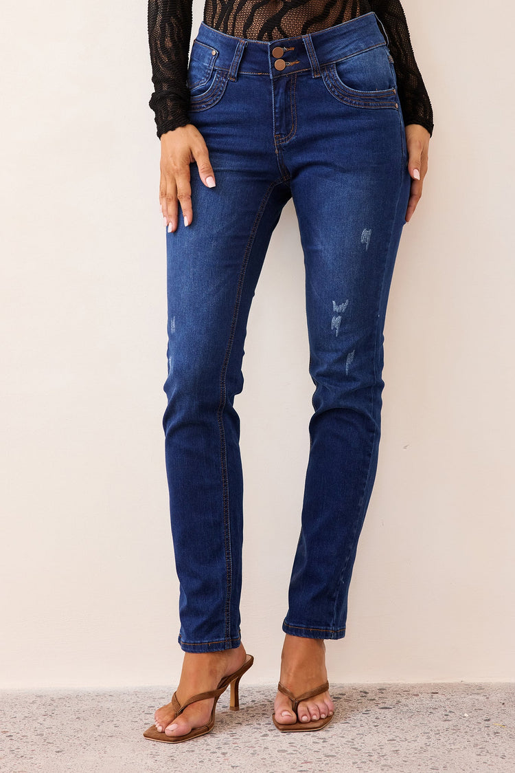 Second Skin Denim Jeans - Dark Blue-DENIM