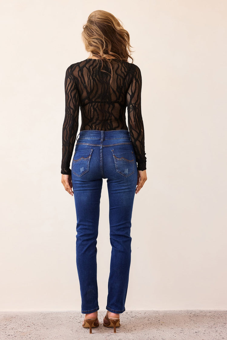Second Skin Denim Jeans - Dark Blue-DENIM