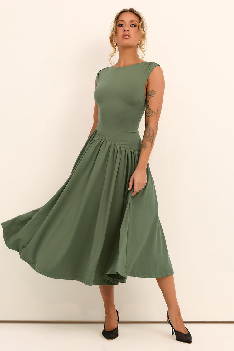 Meadowline Jersey Midi Dress - Olive