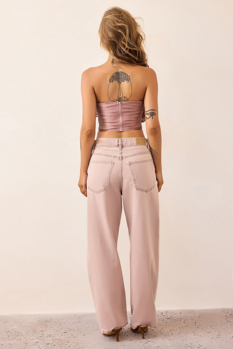 Petal Reverie Satin Crop Top - Mocha-TOPS