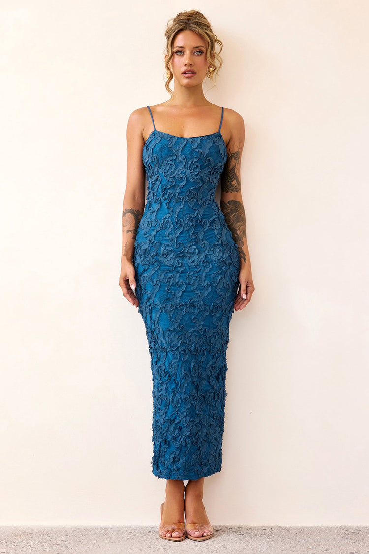 Petal Trace Midi Dress - Midnight Blue-DRESSES