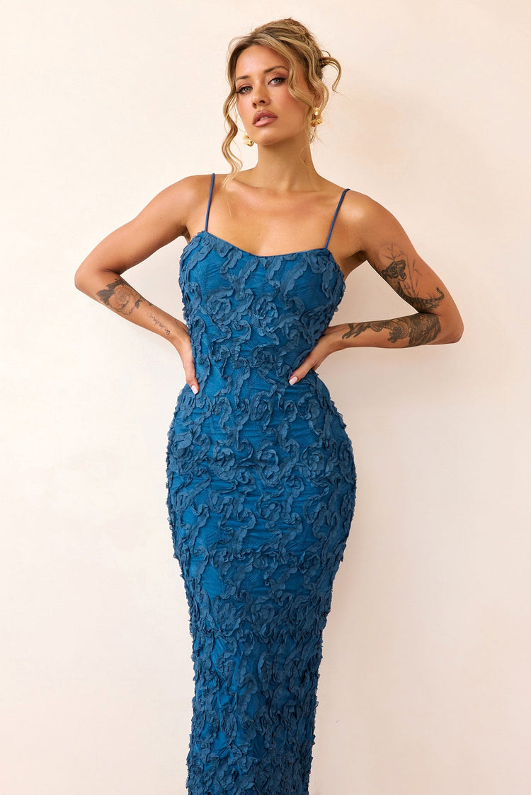 Petal Trace Midi Dress - Midnight Blue-DRESSES