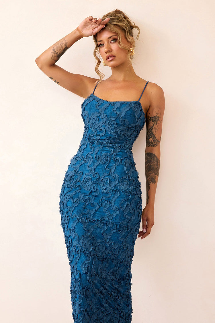 Petal Trace Midi Dress - Midnight Blue-DRESSES