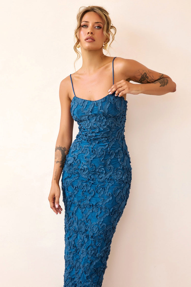 Petal Trace Midi Dress - Midnight Blue-DRESSES