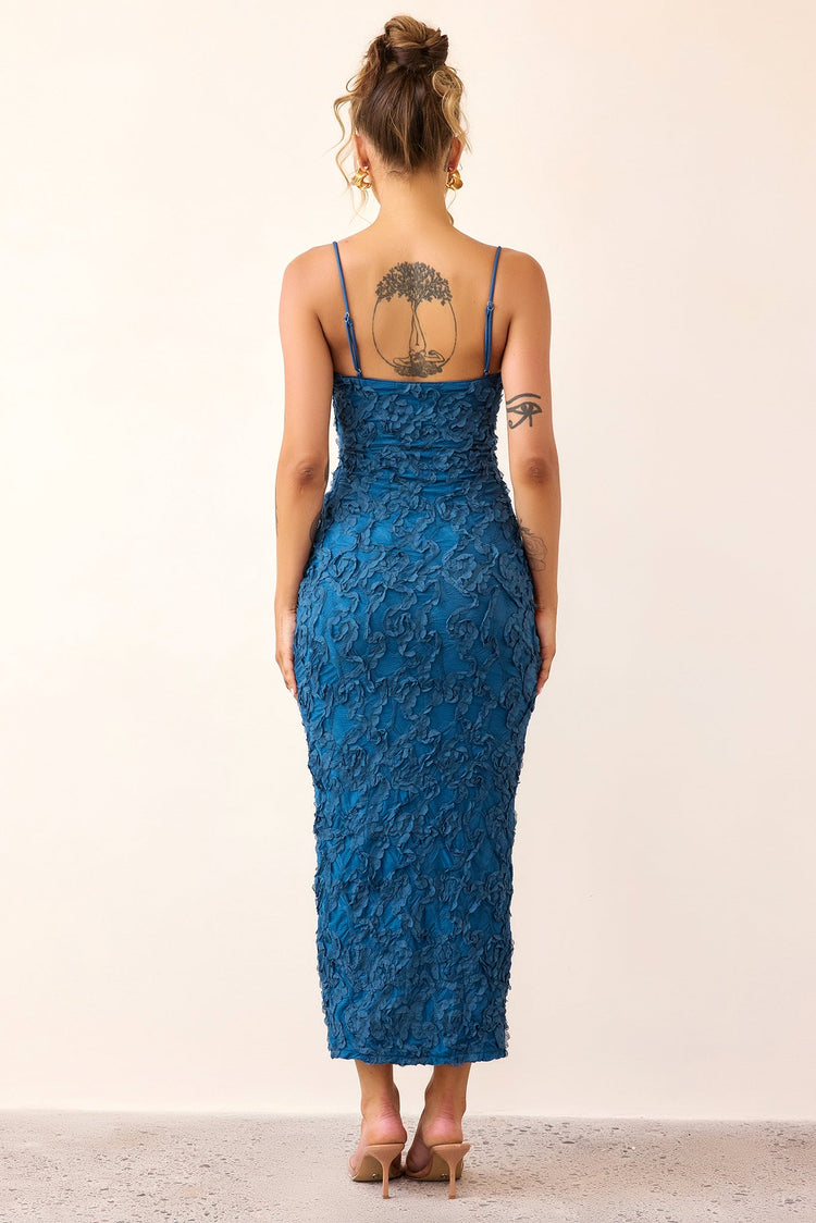 Petal Trace Midi Dress - Midnight Blue-DRESSES
