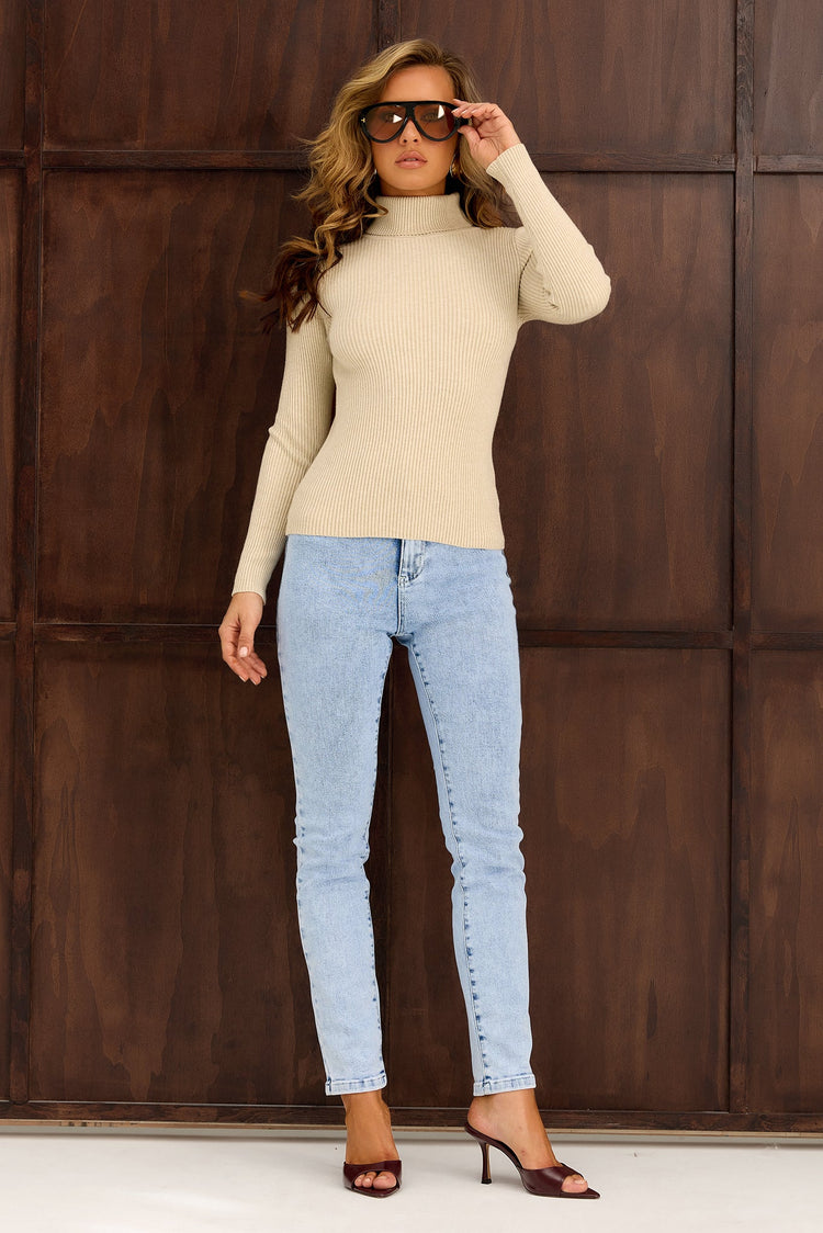 After Hours Turtleneck Knit Top - Beige