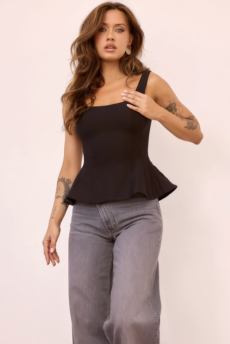 Serene Wave Jersey Top - Black