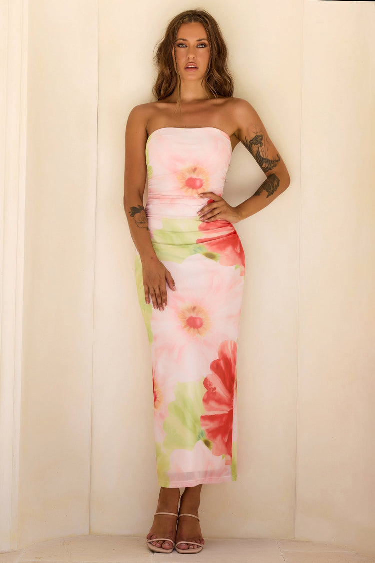 Euphoria Hour Mesh Midi Dress - Coral Green-DRESSES