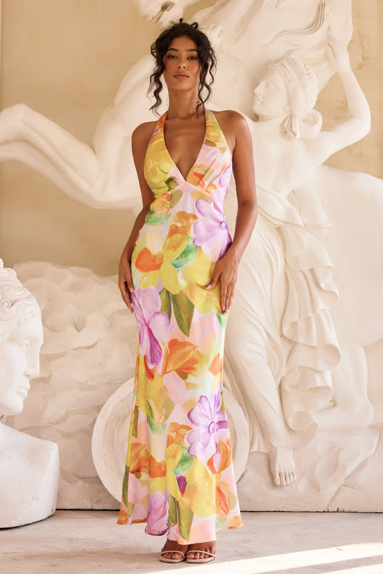 Dream State Satin Maxi Dress - Orange Multi