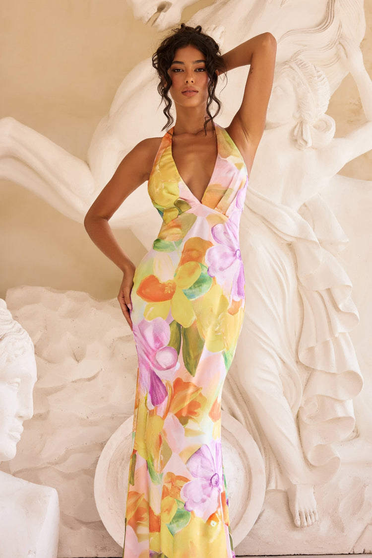 Dream State Satin Maxi Dress - Orange Multi