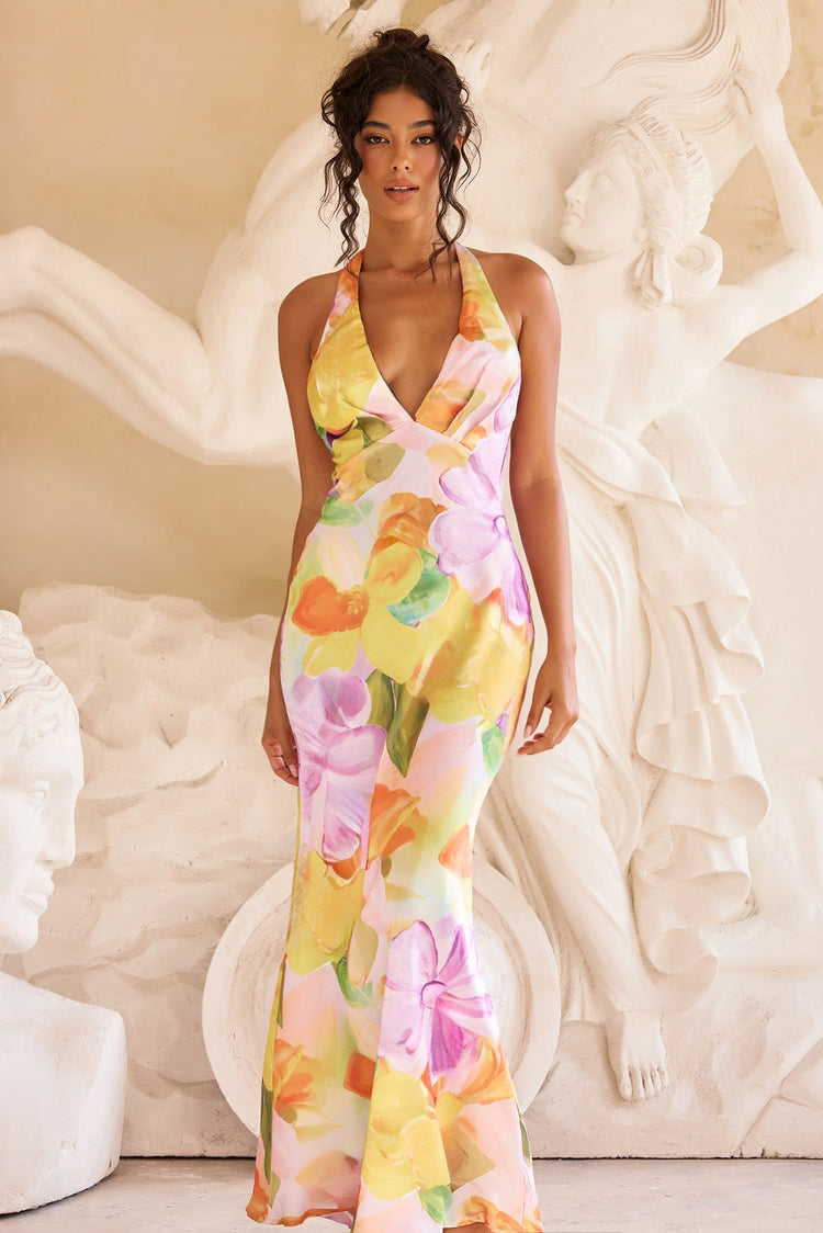 Dream State Satin Maxi Dress - Orange Multi
