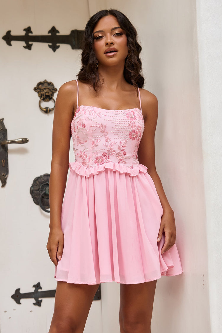 Daylights Whisper Beaded Mini Dress - Pink-DRESSES