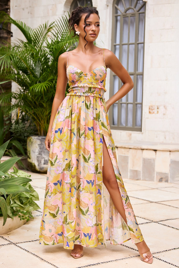 Sunlit Eden Woven Maxi Dress - Yellow Multi