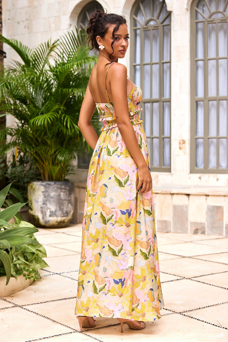 Sunlit Eden Woven Maxi Dress - Yellow Multi