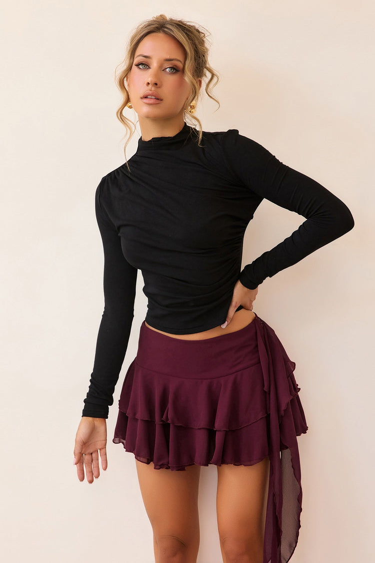Dynamic Petal Chiffon Skort - Wine-BOTTOMS