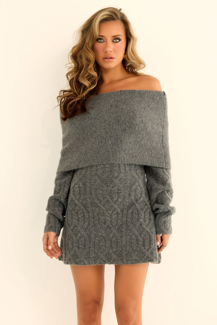 Fireside Muse Knit Mini Dress - Charcoal