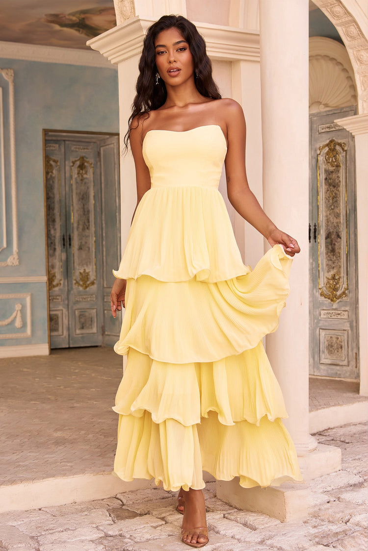 Dancing Petals Chiffon Maxi Dress - Butter Yellow