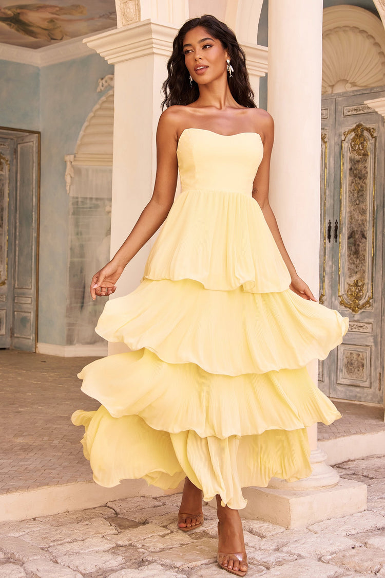 Dancing Petals Chiffon Maxi Dress - Butter Yellow