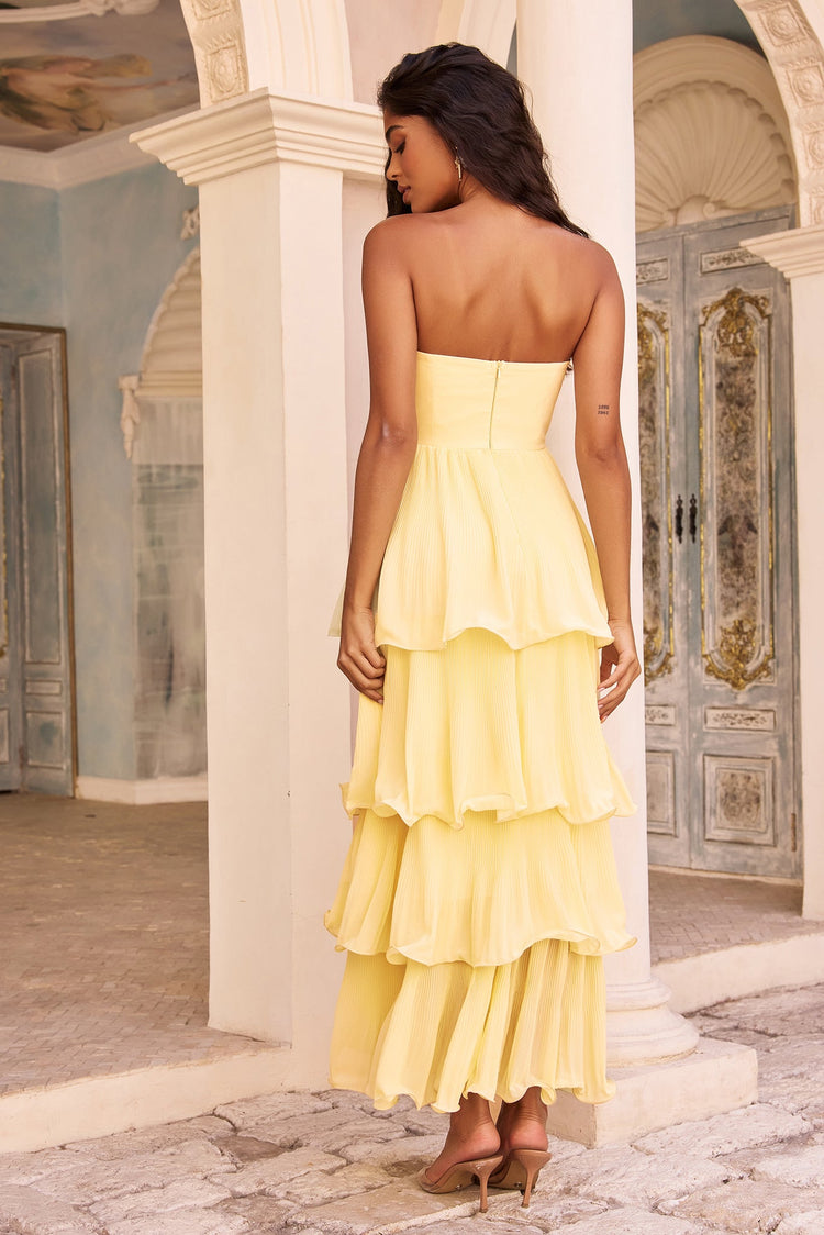 Dancing Petals Chiffon Maxi Dress - Butter Yellow