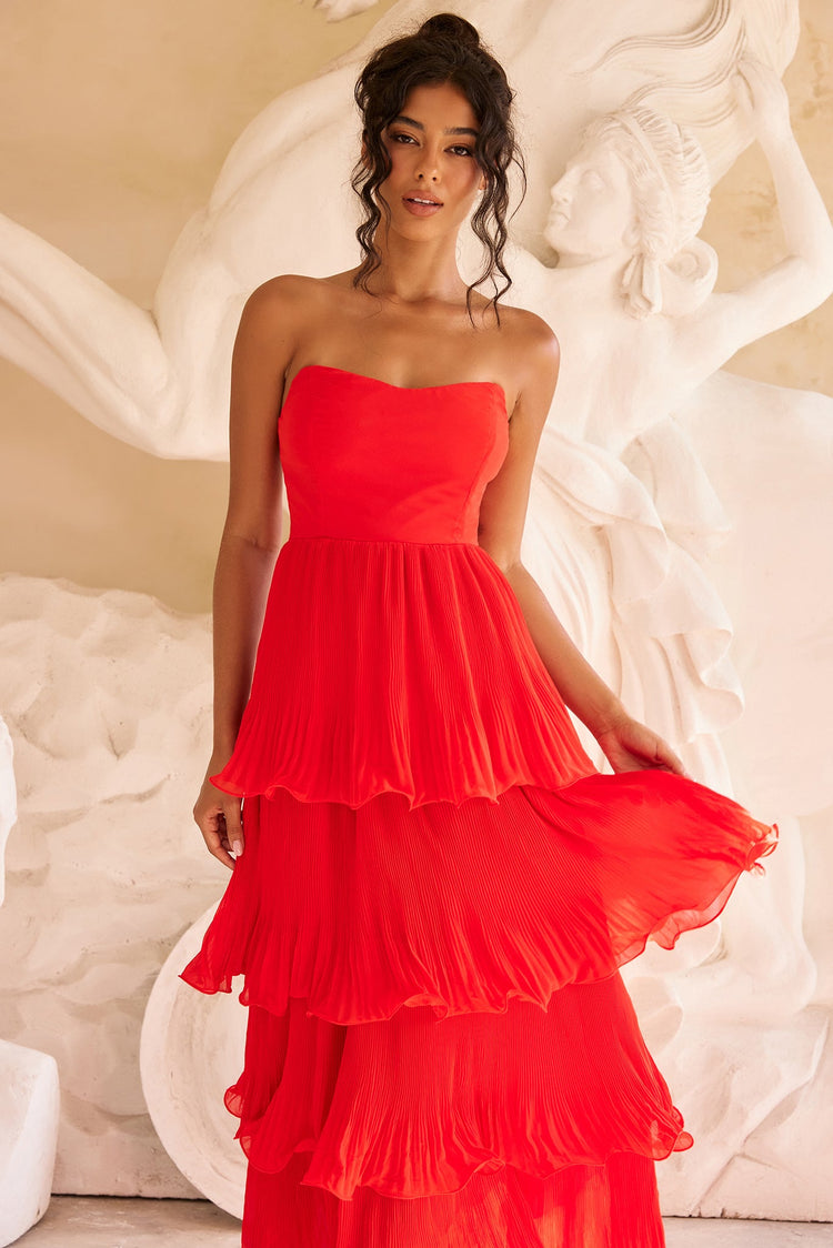 Dancing Petals Chiffon Maxi Dress - Red
